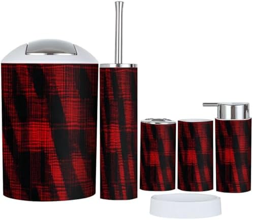 Boho Plaid Tartan Bathroom Accessories Set 6 Piece