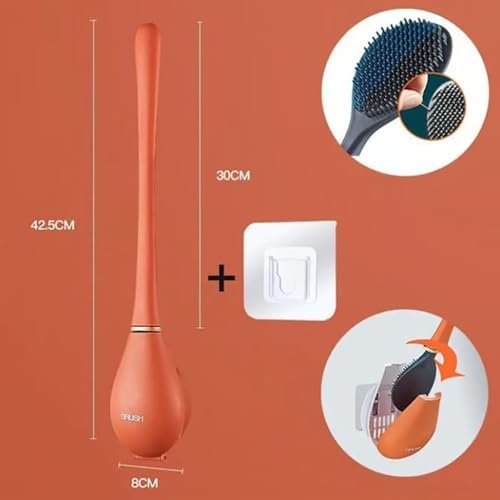 Silicone Toilet Brush with Holder Set No-Slip Extra Long Handle