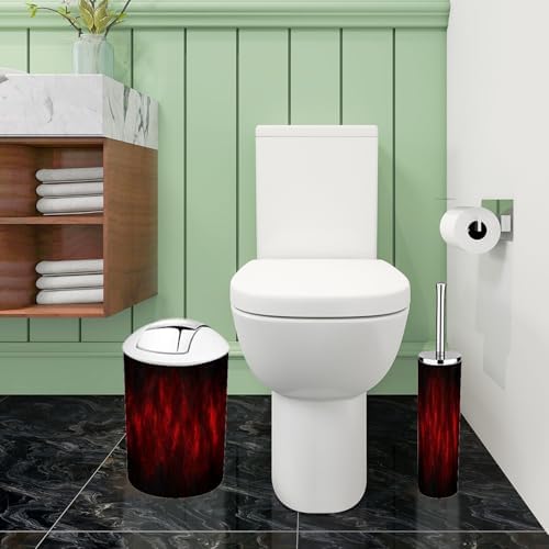 Boho Marbled Red Black Lava Stone Bathroom Accessory Set