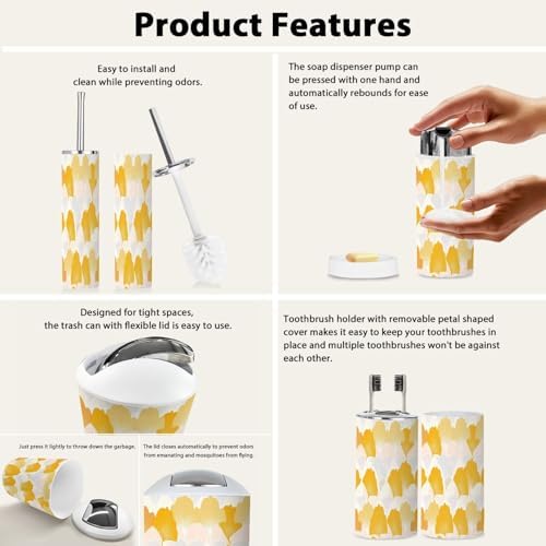 Boho Japanese Style 6 Piece Bathroom Accessory Set