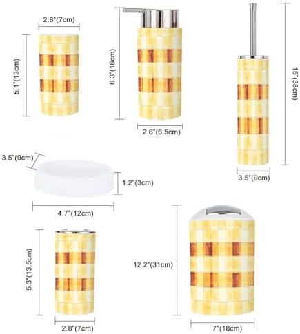 TRANQDEHOM 6-Piece Bathroom Accessory Set with Boho Check Pattern