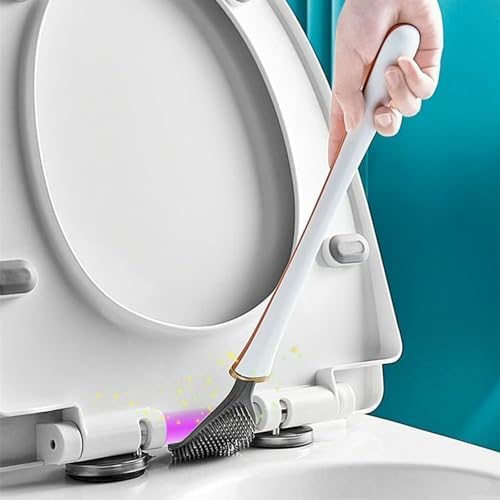 Silicone Toilet Brush with Holder Set No-Slip Extra Long Handle