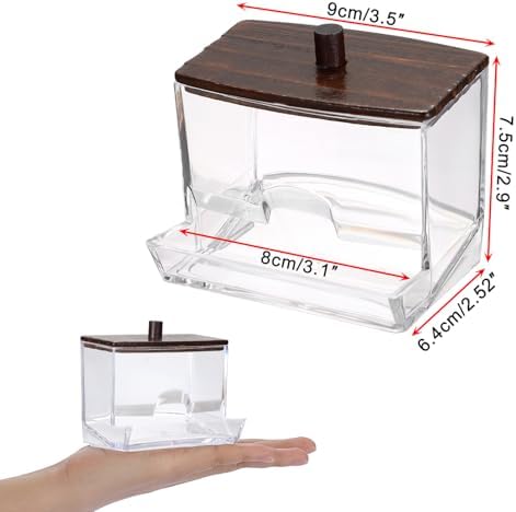 Hipiwe Clear Acrylic Q-Tip Holder with Wood Lid