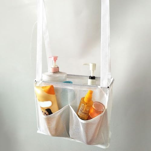Portable Hanging Mesh Bag with 2 Hooks and 4 Pockets