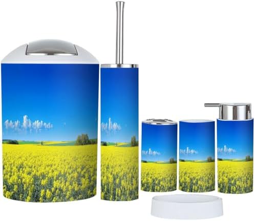 Boho Field Colza Rapeseed Bathroom Accessory Set 6 Piece