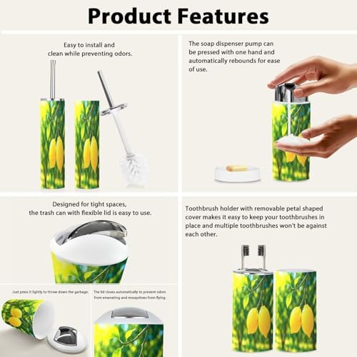 Boho Lemon Garden Bathroom Accessory Set 6 Piece