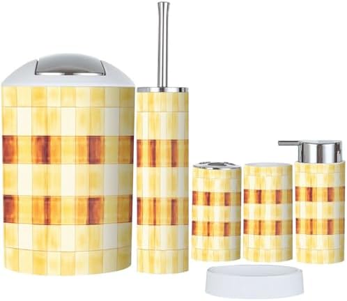 TRANQDEHOM 6-Piece Bathroom Accessory Set with Boho Check Pattern