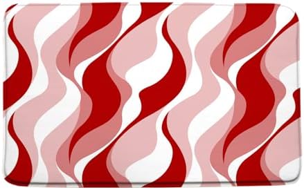 Burgundy White Wave Bath Mat Boho Design
