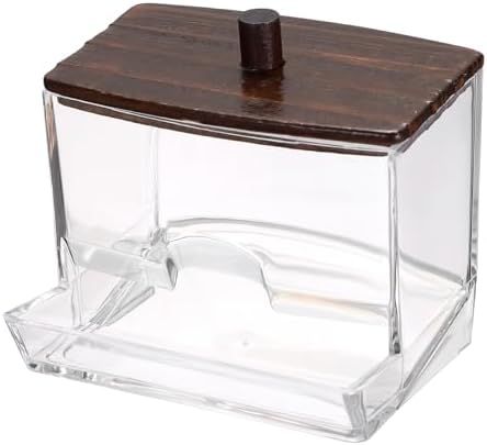 Hipiwe Clear Acrylic Q-Tip Holder with Wood Lid