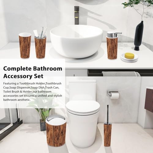 Boho Bathroom 6-Piece Wood Grain Accessories Set