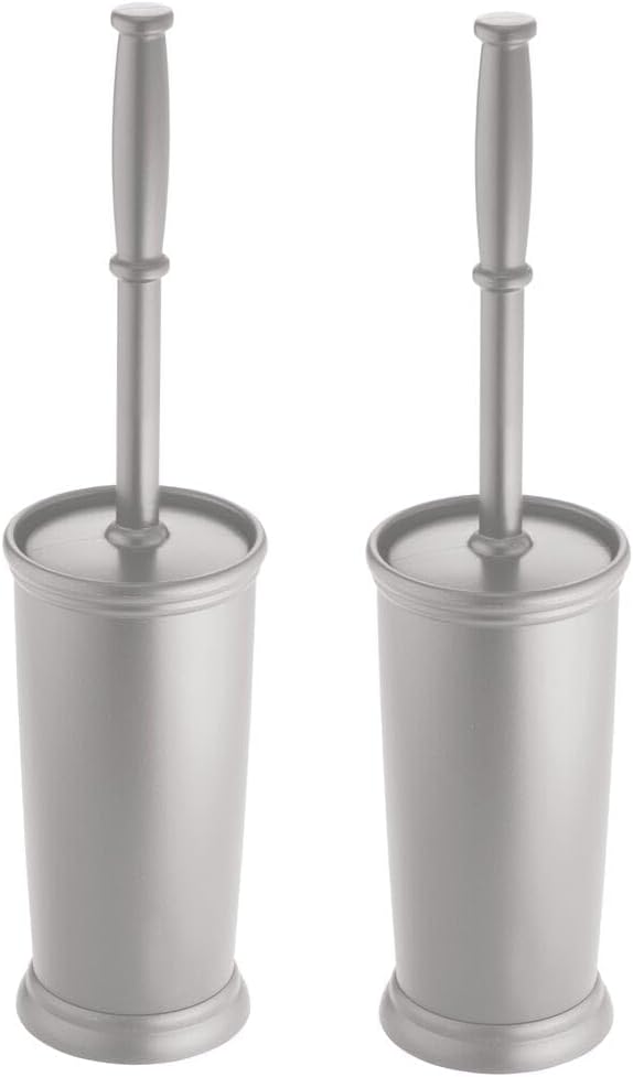 mDesign Toilet Bowl Brush with Modern Holder - 2 Pack Silver