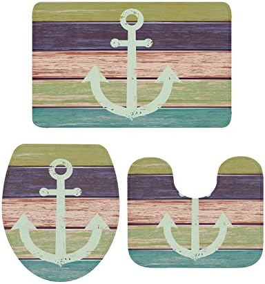 YESOF66 3 Piece Bathroom Rug Set Vintage Wood Grain Non-Slip