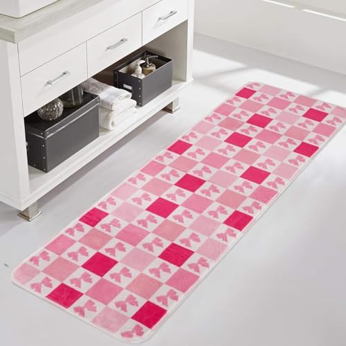 Pink Bow Bath Rug 16x48 Cozy Decor Rug