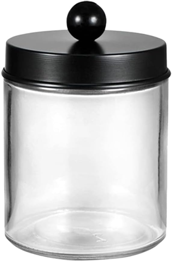 280ml Transparent Glass Jar with Black Lid Q-tip Dispenser Holder