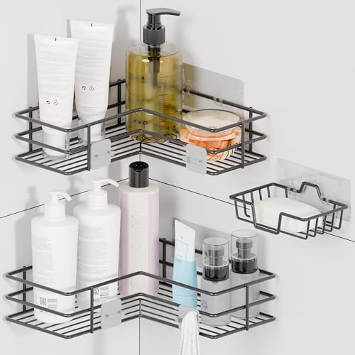Innoshopp Corner Shower Caddy 3 Pack with 4 Hooks and Soap Holder