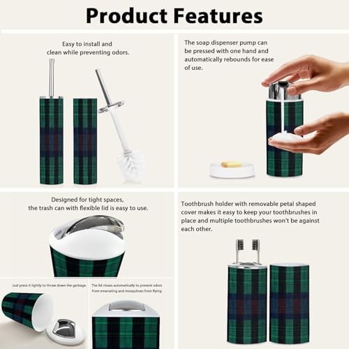 Boho Plaid 6-Piece Bathroom Accessory Set 1