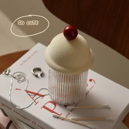 2 Pack Q-Tip Holder Dispenser with Lids for Cotton Swabs Floss Picks Bathroom Essentials Vanity Storage Red
