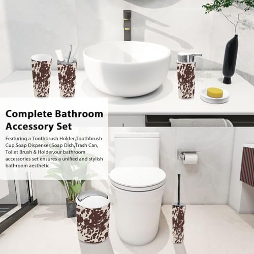 Boho Cow Horse Print Bathroom Accessory Set 6 Piece