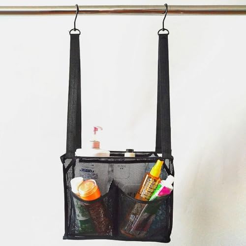 Portable Hanging Mesh Bag with 2 Hooks and 4 Pockets