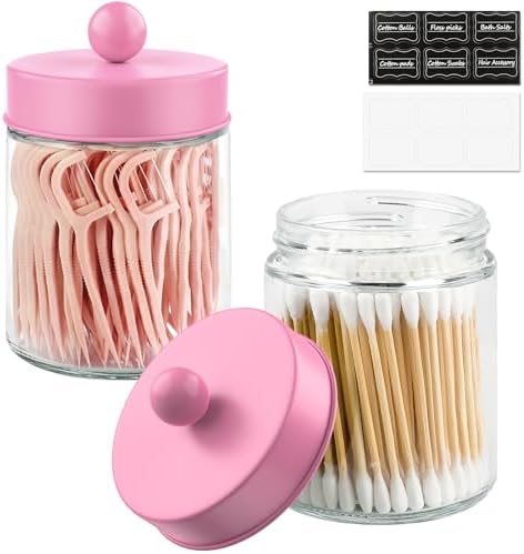 Goramio 2 Pack Pink Glass Apothecary Jars with Lids