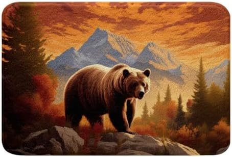 Manfei Bear Bath Rug Woodland Animal Design Non-Slip Plush