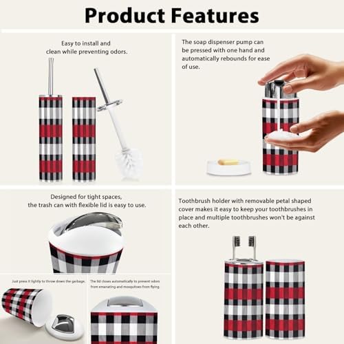 Boho Colorful Tartan Bathroom Accessory Set of 6