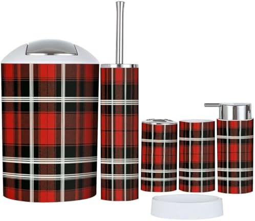 Boho Tartan Bathroom Accessory Set 6 Piece 1