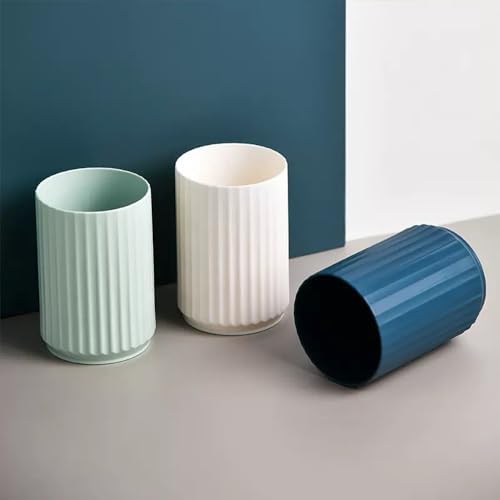 Wide Striped Toothbrush Cup 2Pcs - Reusable Bathroom Cup White Green