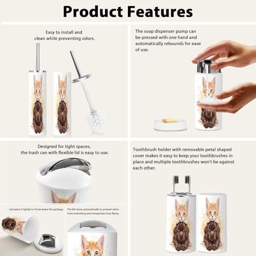 Boho Kitten Puppy Bathroom Accessory Set 6 Piece