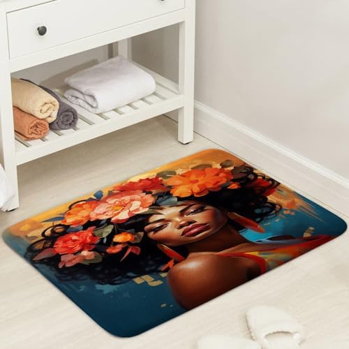 JAWO Black Rustic Flower Bath Rug Non-Slip
