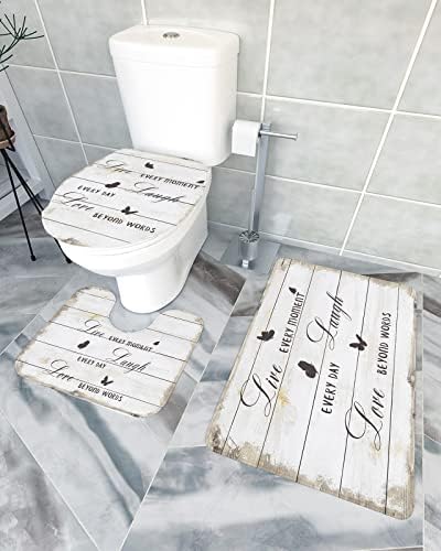 YESOF66 3 Piece Bathroom Rug Set Grey Wood Grain Non-Slip