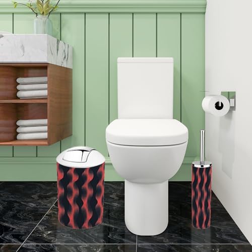 Boho Bathroom Accessory Set 6 Piece Trendy Red Black Abstract