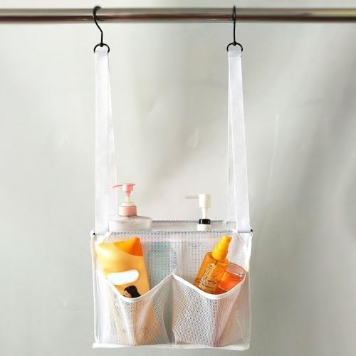 Portable Hanging Mesh Bag with 2 Hooks and 4 Pockets