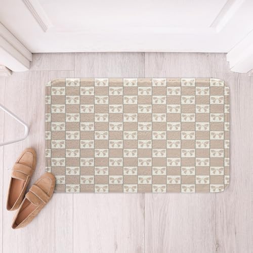 Pink White Checkered Bath Mat Non Slip 16x24