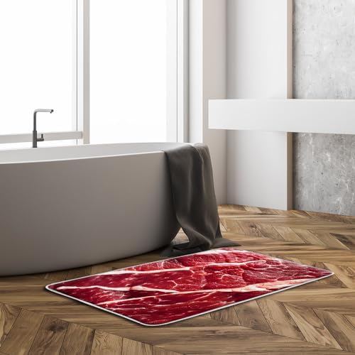 Funny Steak Bath Mat 16x24 Inch Red Beef Memory Foam Rug