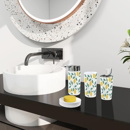 Bathroom Accessory Set 6 Piece Boho Design Lemon Print