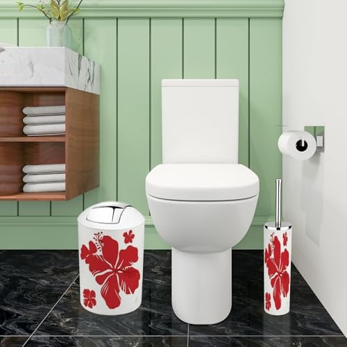 Boho Hibiscus Trash Can and Bath Accessories Set