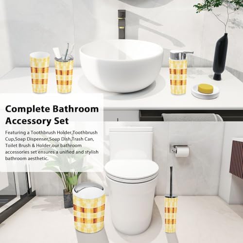 TRANQDEHOM 6-Piece Bathroom Accessory Set with Boho Check Pattern