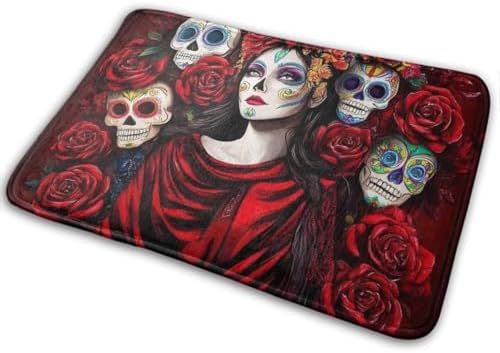 BoomDragon Non-Slip Memory Foam Bath Rug with Mexican Red Rose Design