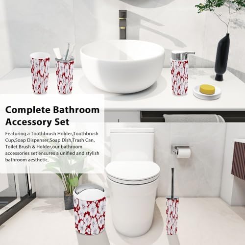 TRANQDEHOM 6-Piece Boho Floral Trash Can Set for Bathroom