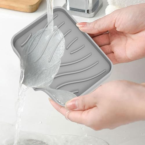 Kitchen Sink Soap Sponges Tray Self Draining Silicone Soap Holder