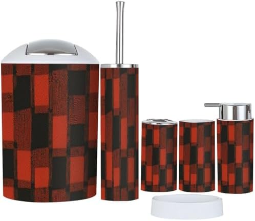 TRANQDEHOM 6-Piece Boho Plaid Bathroom Accessory Set