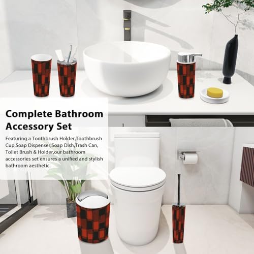 TRANQDEHOM 6-Piece Boho Plaid Bathroom Accessory Set