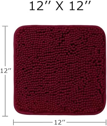 PureSwan 12x12 Small Bathroom Rug Thick Soft Chenille Non Slip Washable Absorbent Burgundy