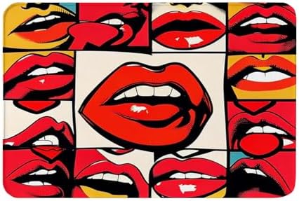 Yioniii Non-Slip Bathroom Mat with Red Lips Pattern 16x24in