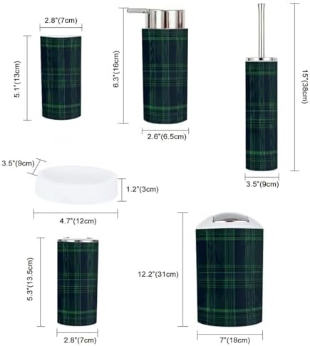 Boho Blue Green Tartan Plaid 6-Piece Bathroom Accessory Set