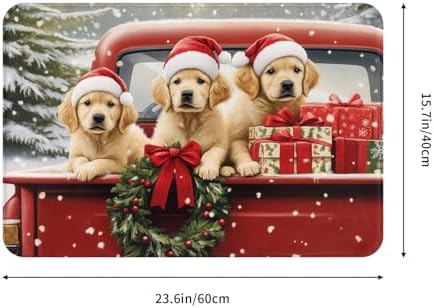 Rustic Christmas Red Truck With Dogs Bath Mat 1
