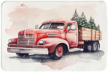 Yioniii Flannel Mats Non Slip Kitchen Bath Rug Runner Carpet 16x24inch Christmas Truck Tree Pattern
