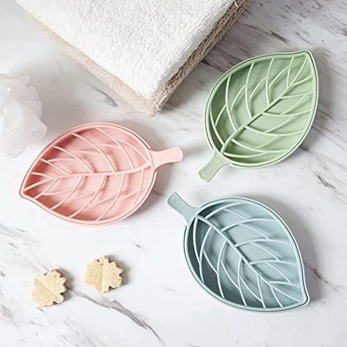 Helenhouse 3pcs Leaf Shape Soap Holder Dish Shower Storage Tray
