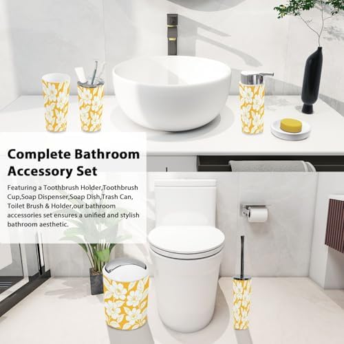 Boho Bathroom Accessories Set 6 Piece Bright Yellow Orange